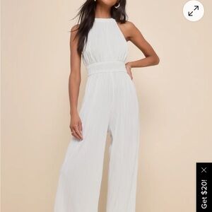 Lulu's White Halter Jumpsuit with Elegant Palazzo Pants